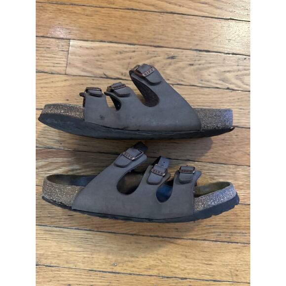 Birkenstock Florida Soft Footbed Sandals Brown Leather 3-Strap Women’s Size 7 - Picture 2 of 5